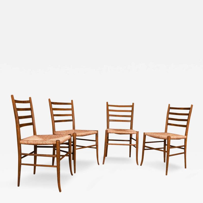 Gio Ponti Italian Rush Seat Ladder Back Walnut Chairs in the Style of Gio Ponti
