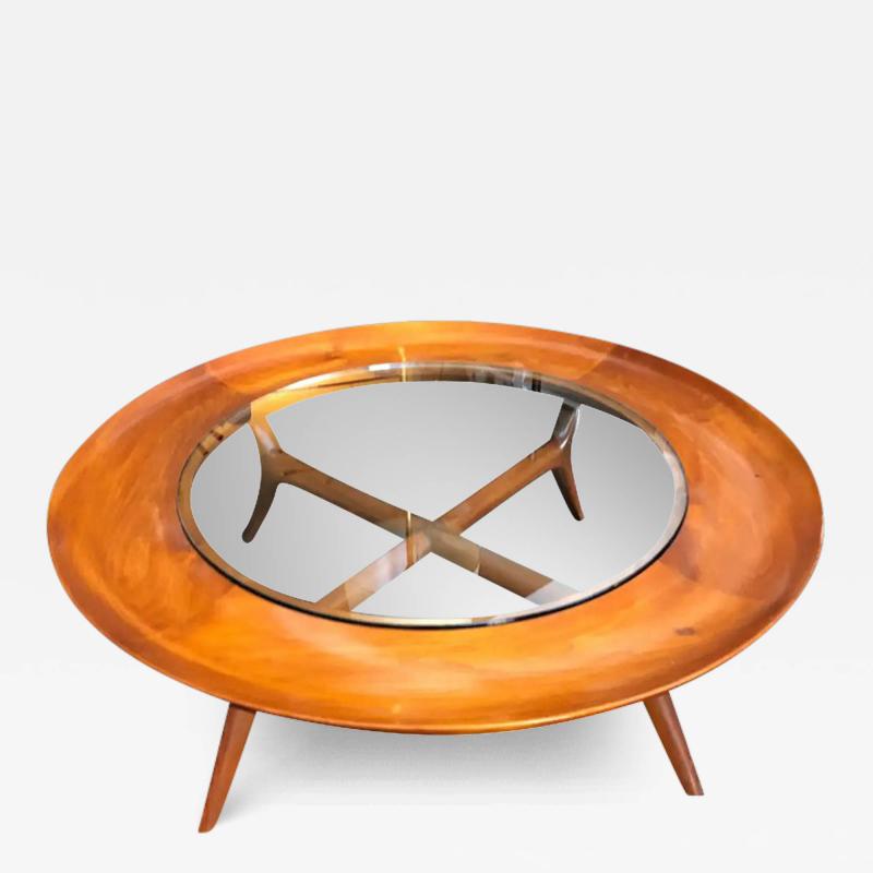 Gio Ponti Italian Walnut Custom Round Coffee Table