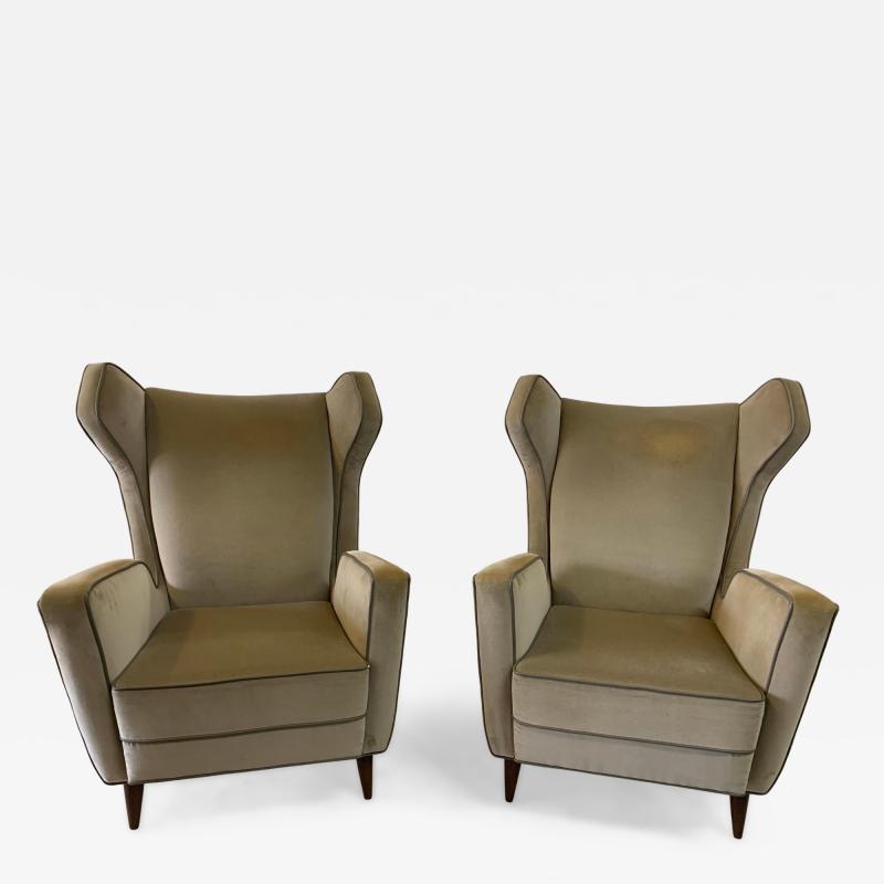 Gio Ponti Italian Wing Back Armchairs in the Style of Ponti Pair