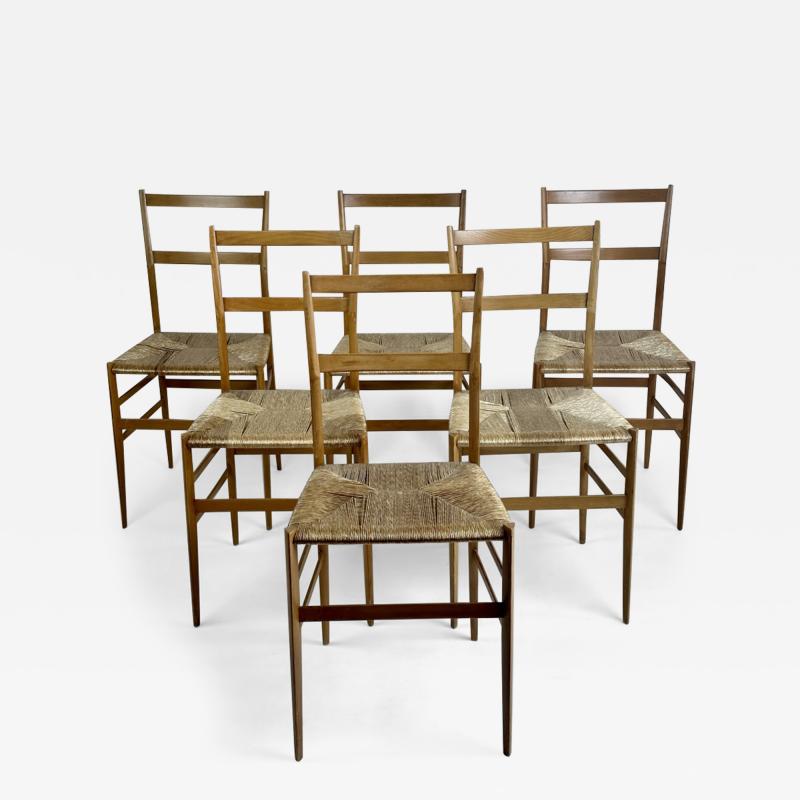 Gio Ponti Mid Century Modern Set of Six Ash Wood 699 Superleggera Chairs by Gio Ponti