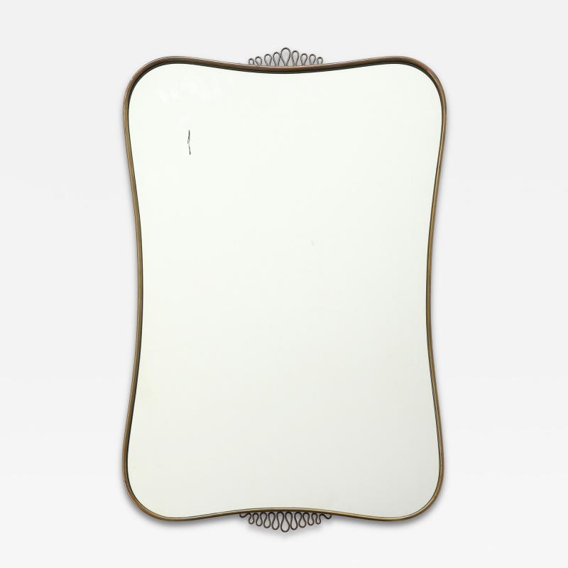 Gio Ponti Midcentury Italian Brass Wall Mirror Scroll Top Bottom in Style of Gio Ponti