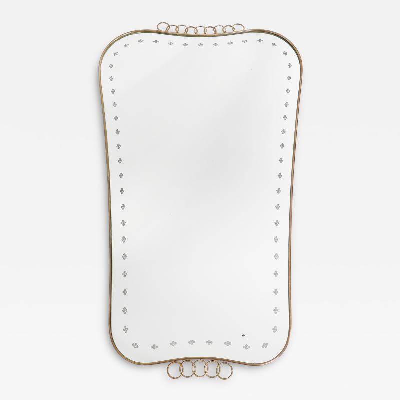 Gio Ponti Midcentury Italian Modernist Large Etched Glass Brass Mirror