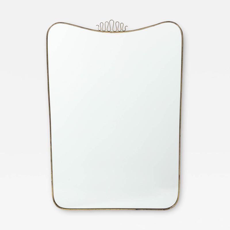 Gio Ponti Midcentury Italian Modernist Scroll Top Shaped Brass Mirror