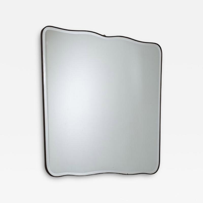 Gio Ponti Modernist Curved Brass Framed Beveled Mirror Italy 1950s