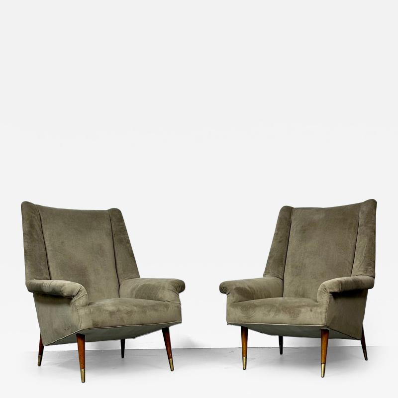 Gio Ponti Pair Italian Mid Century Modern Lounge Chairs Wing Back Gio Ponti Style