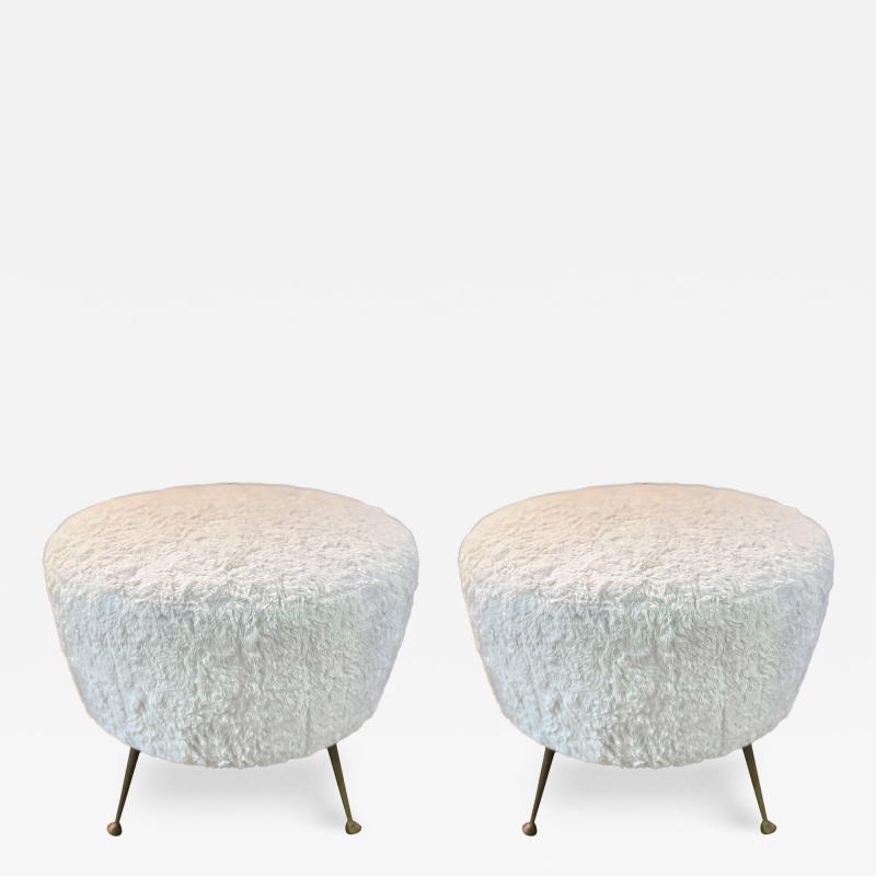 Gio Ponti Pair Of Italian Modern Ottomans With Brass Legs