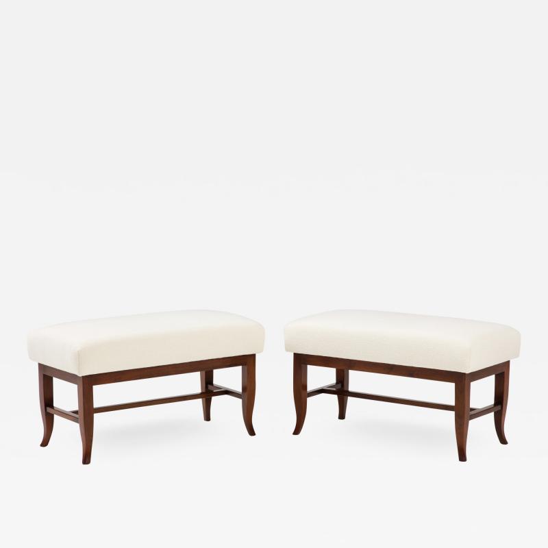 Gio Ponti Pair of Benches in Walnut and Boucl by Gio Ponti