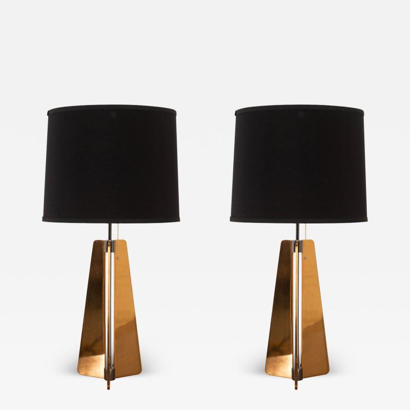Gio Ponti Pair of Custom Solid Brass Obelisk Table Lamps Circa 2000