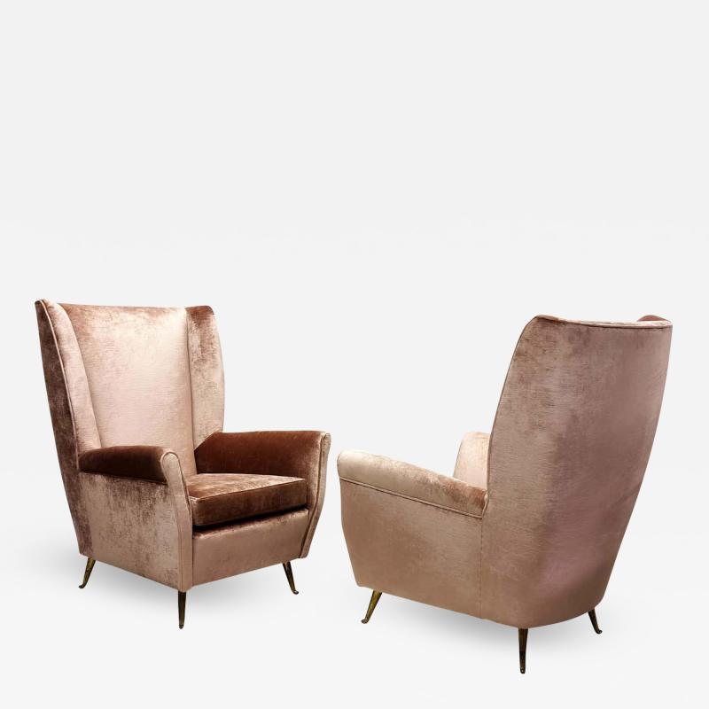 Gio Ponti Pair of Italian Mid Century Wingback Lounge Chairs by Isa Bergamo Gio Ponti