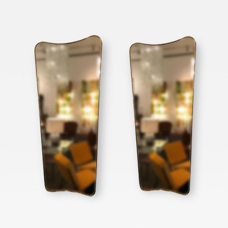 Gio Ponti Pair of Large Scaled Mid Century Wall Mirrors in Brass in the style of Gio Ponti