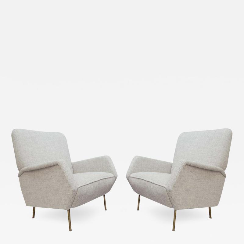 Gio Ponti Pair of Rare Gio Ponti Model 803 Armchairs with Brass Feet