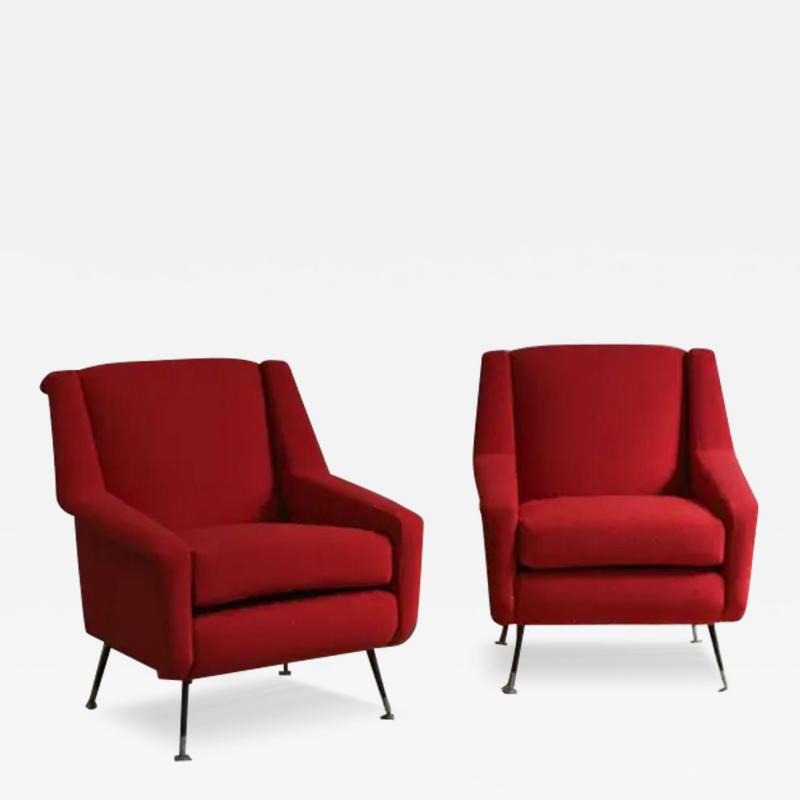 Gio Ponti Pair of Red Armchairs In The Style of Gio Ponti 1950s