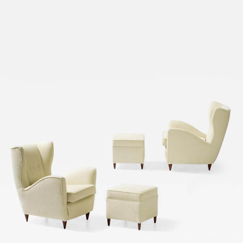 Gio Ponti Pair of armchairs ottomans