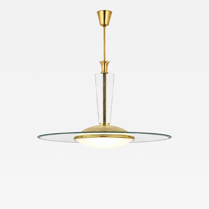 Gio Ponti Rare Ceiling light in Beveled Glass Opaline Glass and Brass by Fontana Arte