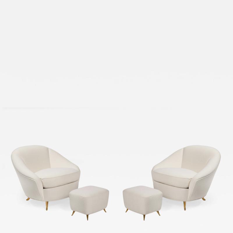 Gio Ponti Rare Pair of Ivory Boucl and Gilt Metal Armchairs by Gio Ponti