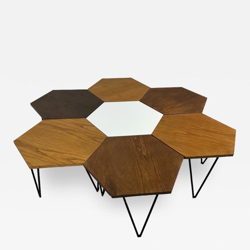 Gio Ponti Set of 7 Gio Ponti Modular Hexagonal Coffee Tables ISA Bergamo Italy 1950s