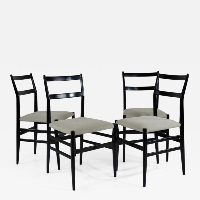 Gio Ponti Set of Four Gio Ponti Black Laquered Leggere Chairs 646 by Cassina 1952