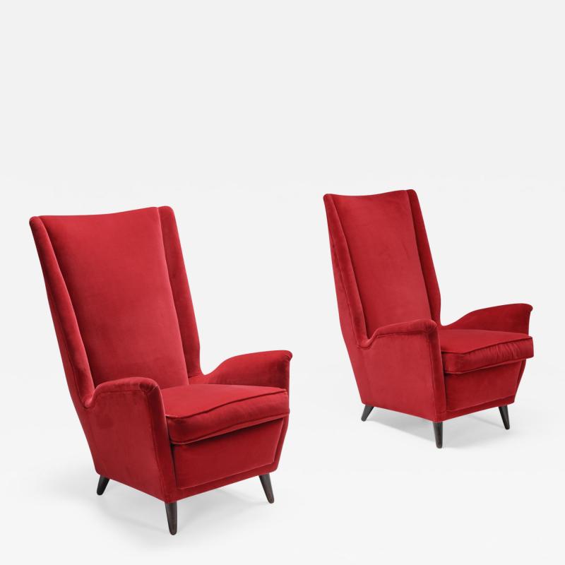 Gio Ponti Set of Italian Red Armchairs by Gio Ponti 1950s