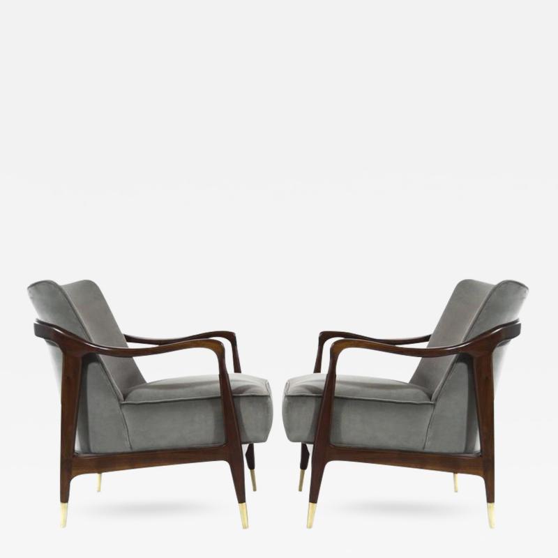 Gio Ponti Style Sculptural Walnut Lounge Chairs