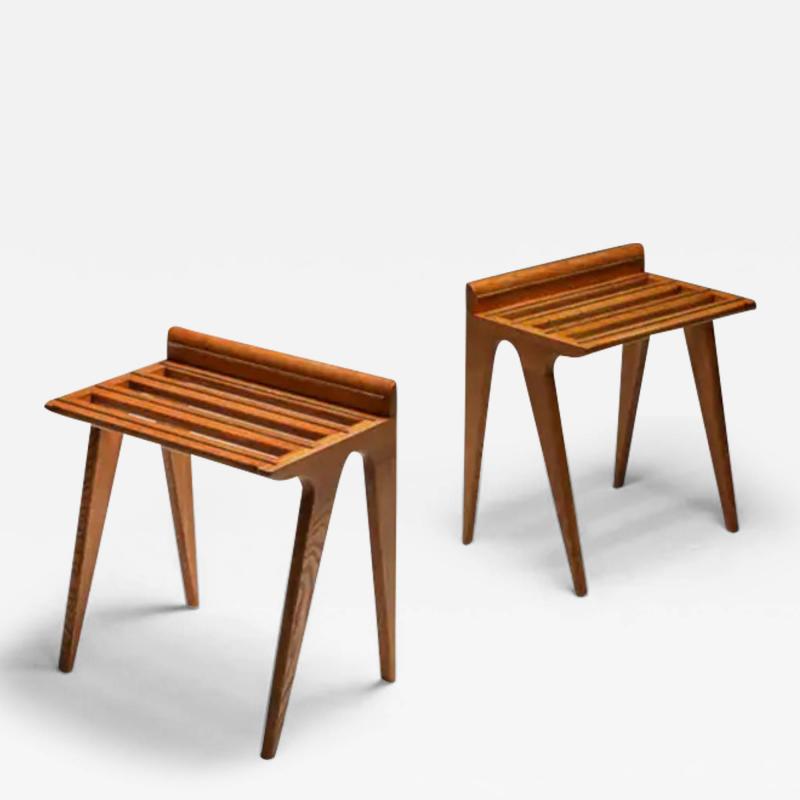Gio Ponti Suitcase Holders by Gio Ponti in Oak and Brass 1950s