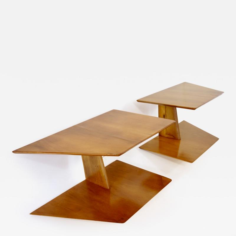 Gio Ponti pair of GIO PONTI elm hanging nightstand tables side tables Hotel Royal 1955