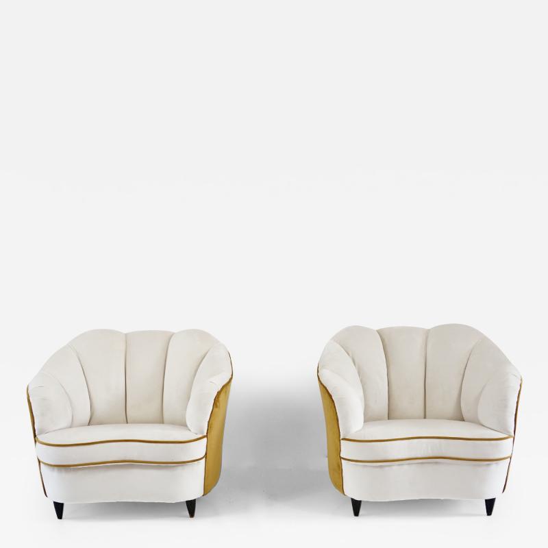Gio Ponti pair of Gio Ponti velvet bicolor white and yellow armchairs Casa Giardino 1940