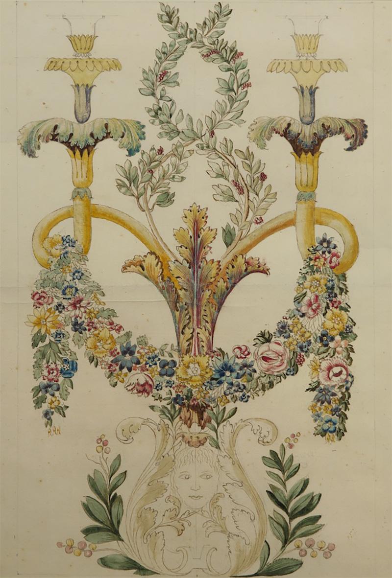 Giocondo Albertolli A very rare wall light design in watercolor attributed to Giocondo Albertolli
