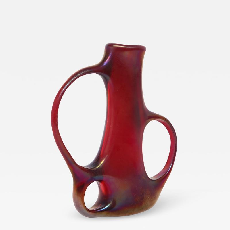Giorgio Ferro Giorgio Ferro Hand Blown Red Glass Anse Volante Vase 1952