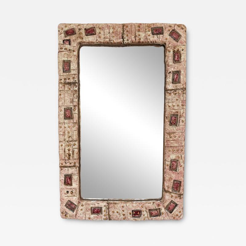 Giorgio Manni Ceramic Enameled Sculpture Mirror by Giorgio Manni Italy 1960s