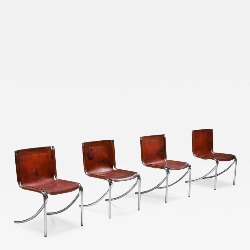 Giotto Stoppino Giotto Stoppino Leather and Chrome Dining Chairs Model Jot 1970s