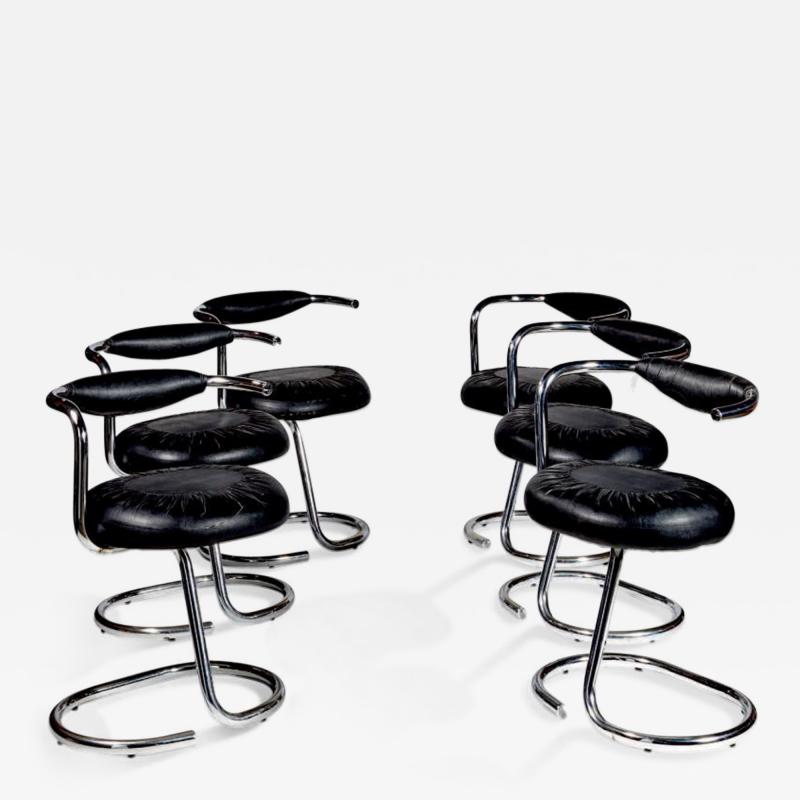 Giotto Stoppino Mid century Set of 6 italian chrome Cobra Chairs by Giotto Stoppino 1970s