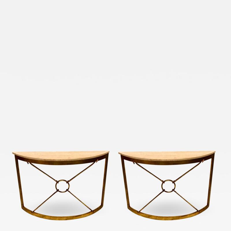 Giovanni Banci 2 Italian Midcentury Gilt Iron Demilune Consoles by Giovanni Banci for Hermes