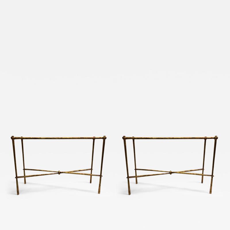 Giovanni Banci 2 Italian Midcentury Hammered Iron Gilt Consoles by Giovanni Banci for Hermes