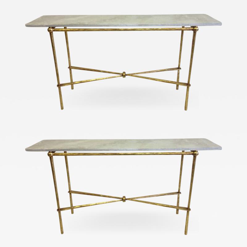 Giovanni Banci 2 Italian Modern Neoclassical Gilt Iron Consoles by Giovanni Banci for Hermes
