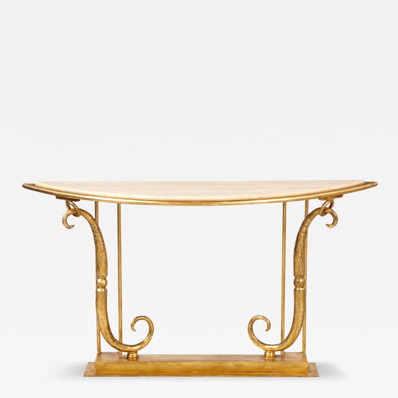 Giovanni Banci Giovanni Banci Neoclassical Gilt Iron Travertine Console Table Italy 1970