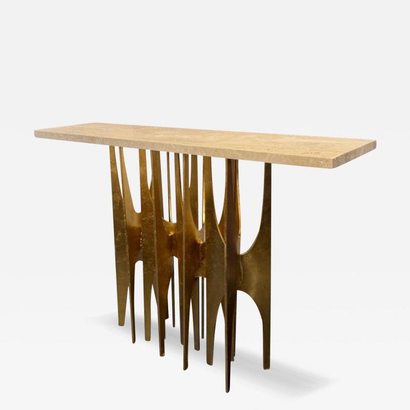 Giovanni Banci Giovanni Banci sculptural gilt iron travertine console table 