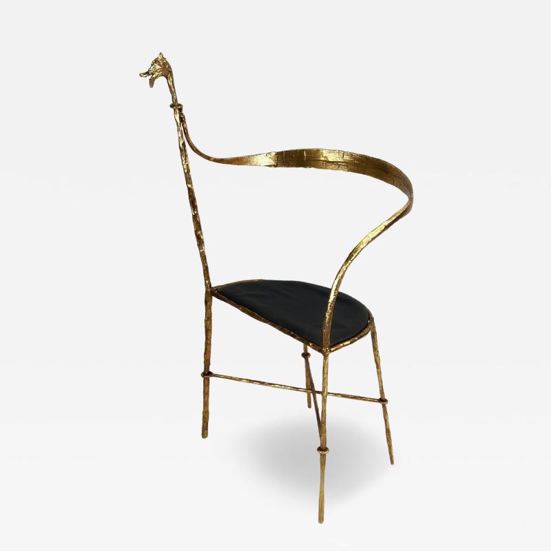 Giovanni Banci Italian Modern Craftsman Gilt Hammered Iron Chair by Giovanni Banci for Hermes