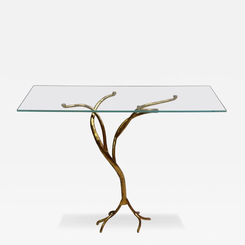 Giovanni Banci Italian Modern Craftsman Hand Hammered Gilt Iron Glass Console Giovanni Banci