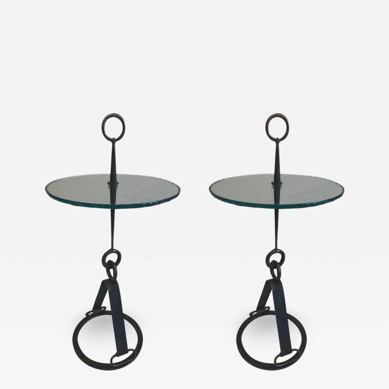 Giovanni Banci Pair of Italian Mid Century Modern Wrought Iron Side Tables by Giovanni Banci