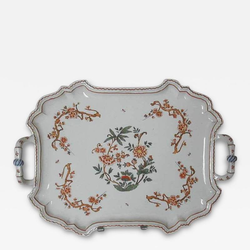 Giovanni Battista Antonibon A Glazed Earthenware Tray with Two Handles and Floral Decoration