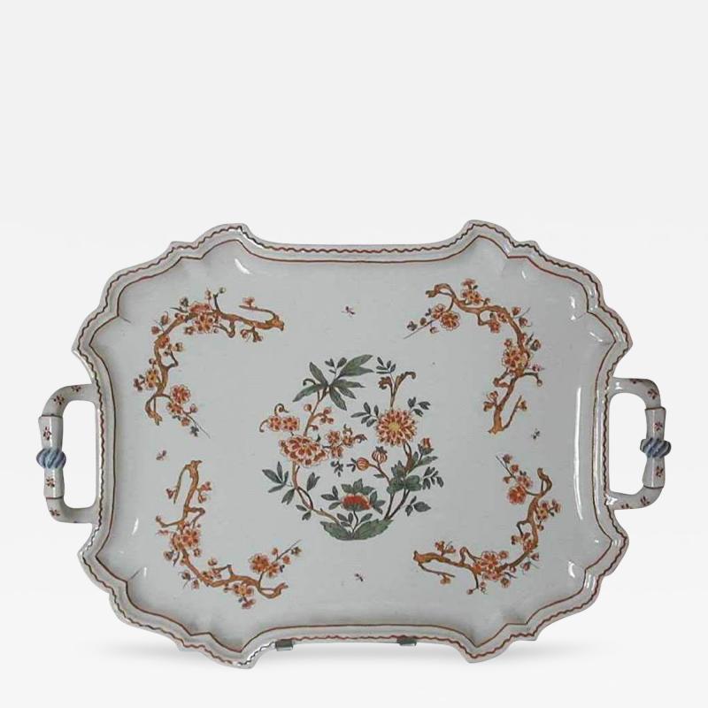 Giovanni Battista Antonibon A Glazed Earthenware Tray with Two Handles and Floral Decoration