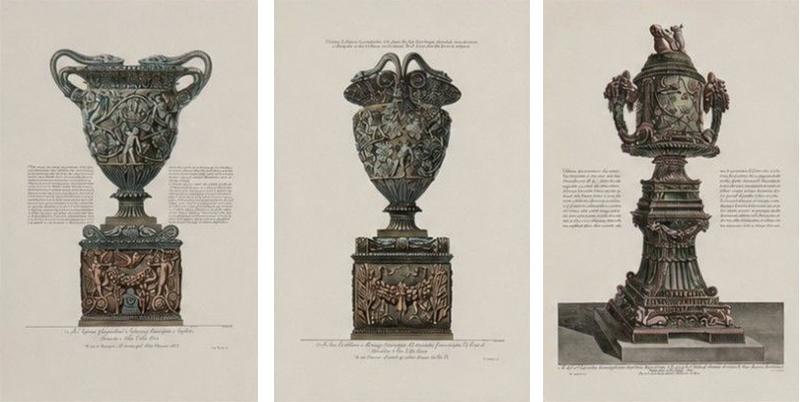 Giovanni Battista Piranesi Style Framed Antique Vase Engravings 1970s