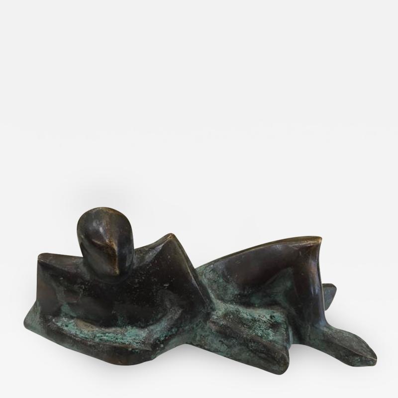 Giovanni Ginestroni Minimalist Italian Reclining Man Bronze Sculpture Limited Edition