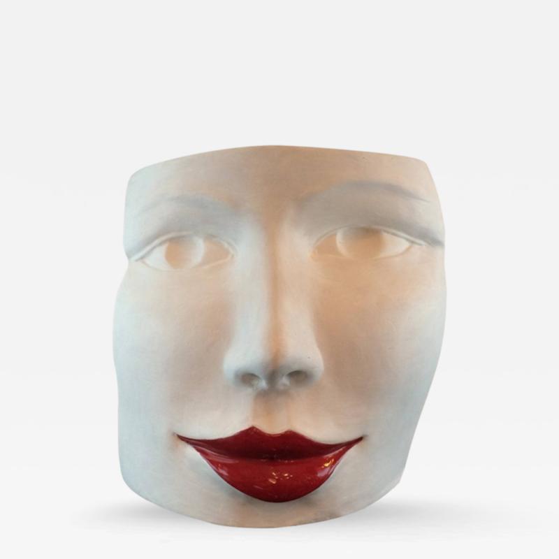 Giovanni Ginestroni Red Lips Face Terra Cotta Sculpture by Ginestroni