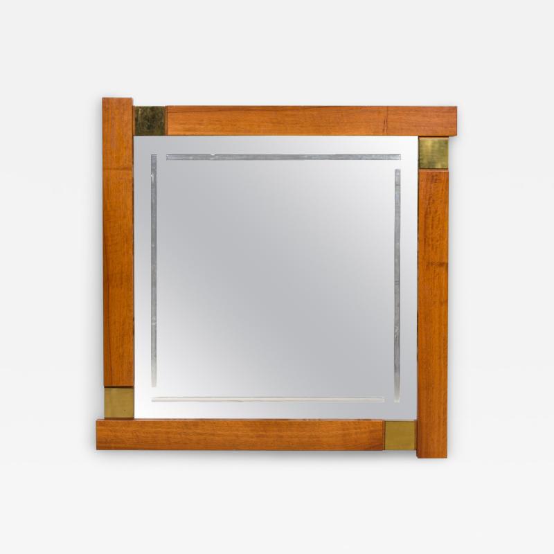 Giovanni Michelucci Large Italian Modern Walnut and Brass Mirror Attributed to Giovanni Michelucci