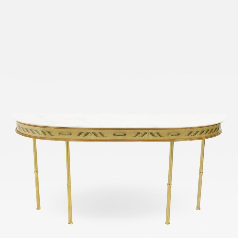 Giuseppe Anzani Unique Italian brass goatskin marble console table by Giuseppe Anzani 1950s