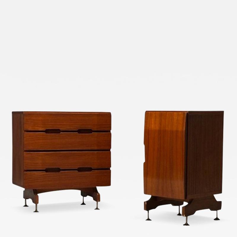 Giuseppe Brusadelli Italian Mid Century Modern Nightstands Teak Brass