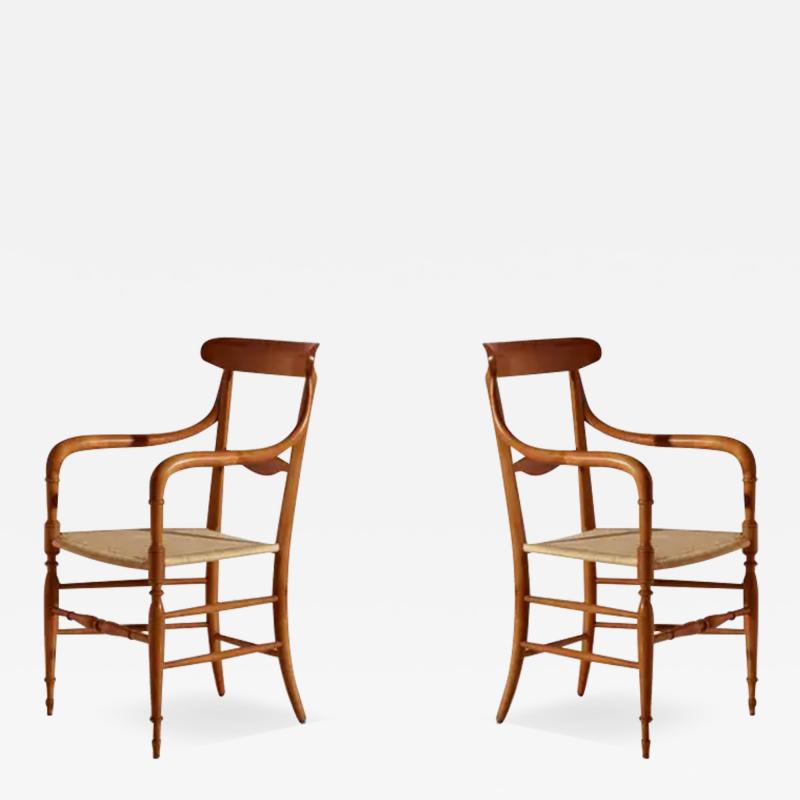 Giuseppe Gaetano Descalzi Fratelli Levaggi pair of cherrywood Campanino chairs Chiavari Italy 1960s