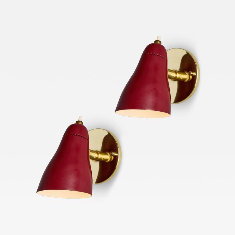 Giuseppe Ostuni Pair of 1950s Giuseppe Ostuni Model 101 Red Articulating Sconces for O Luce