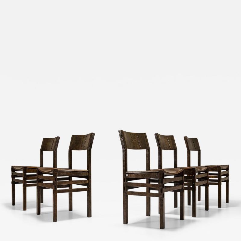 Giuseppe Rivadossi Set Of 5 Dining Chairs In Slavonian Oak By Officina Rivadossi Italy 1970s
